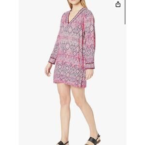 La Blanca V Neck Tunic Cover Up Dress Pink Size XS